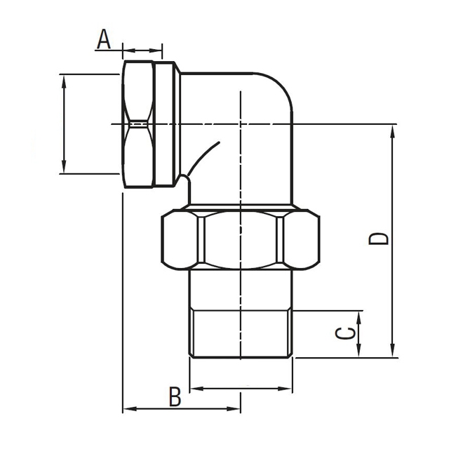 Муфта угловая с внутренней и наружной резьбой 3/4" - F.I.V.
