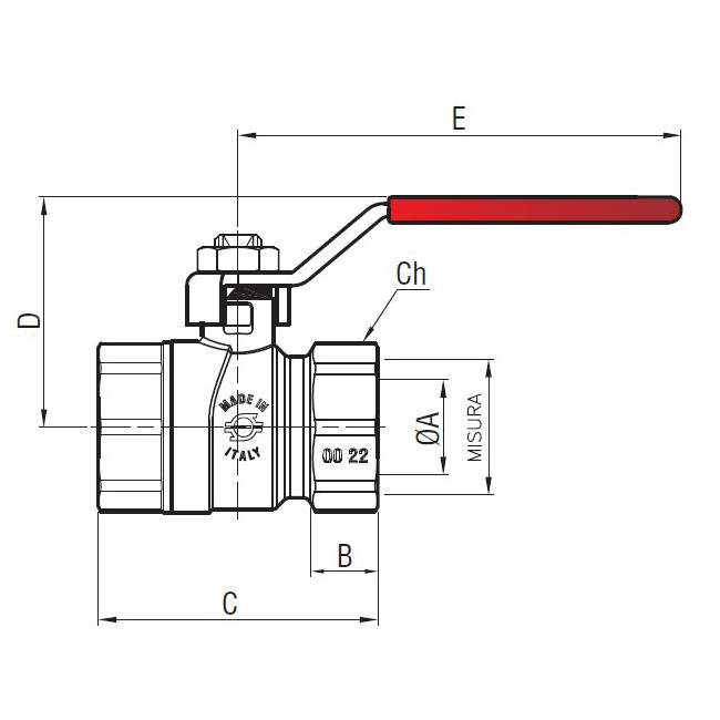Кран шаровой с внутренней резьбой и ручкой 1 1/2'' - F.I.V.