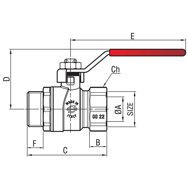 Кран шаровой с внутренней и наружной резьбой и ручкой 1''1/4 - F.I.V.