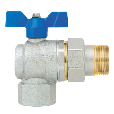 Шаровой угловой кран с фитингом и внутренней резьбой 1, синий - F.I.V."