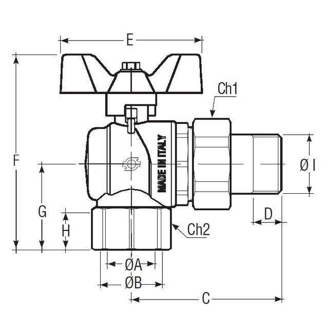 Шаровой угловой кран с фитингом и внутренней резьбой 1/2, синий - F.I.V."