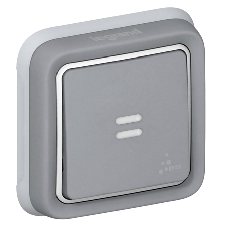Выключатель кнопочный Н.О. + Н.З. контакты с подсветкой - Plexo IP55 - серый