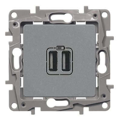 Двойная розетка USB 240В/5В 2400мА - Etika - алюминий