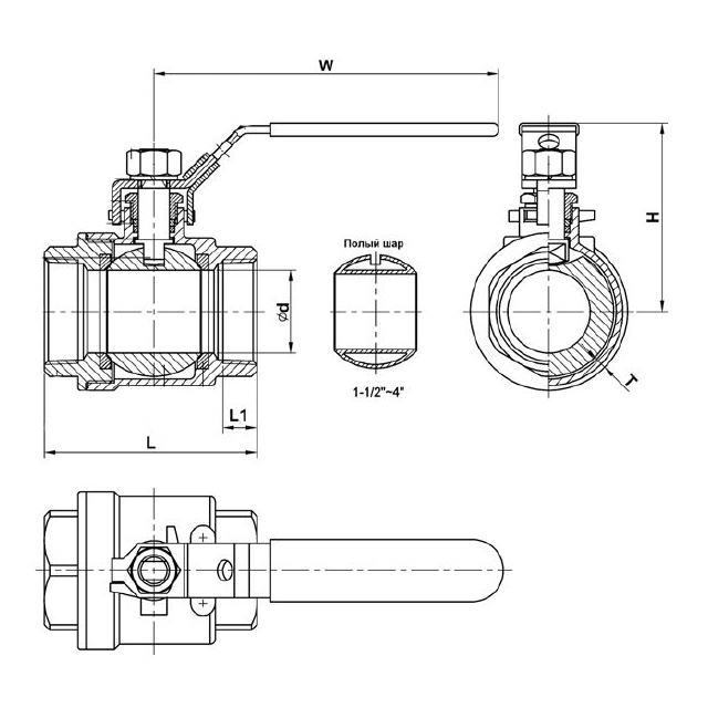 Кран шаровой из нержавеющей стали с внутренней резьбой 1/2'' - Tecofi