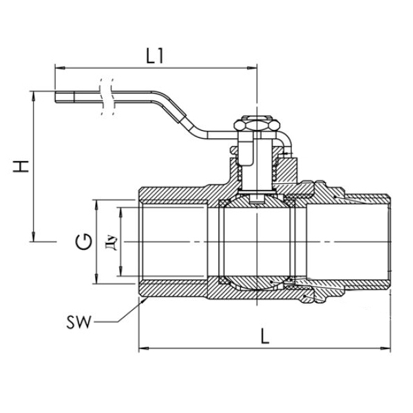 Кран шаровой из латуни с наружной и внутренней резьбой 1''1/4 - Tecofi
