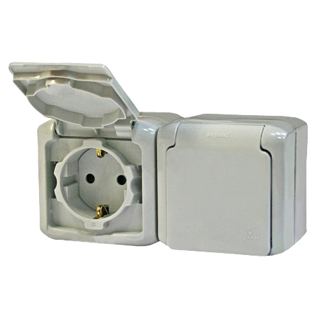 Розетка 2х2К+З IP44 - Forix - серый