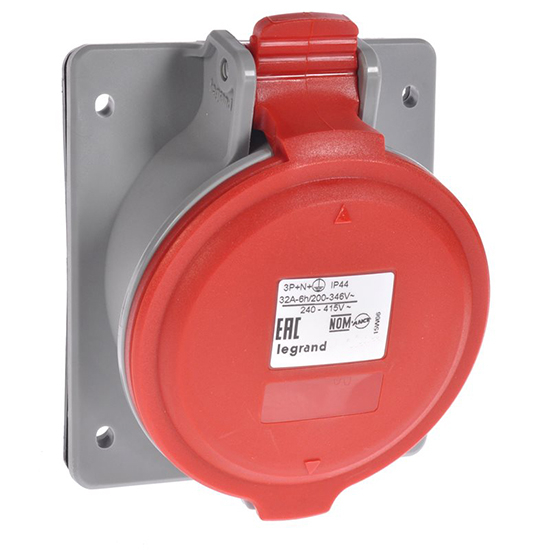Встраиваемая наклонная розетка 3К+З 32А 380В IP44 - P17 Tempra Pro