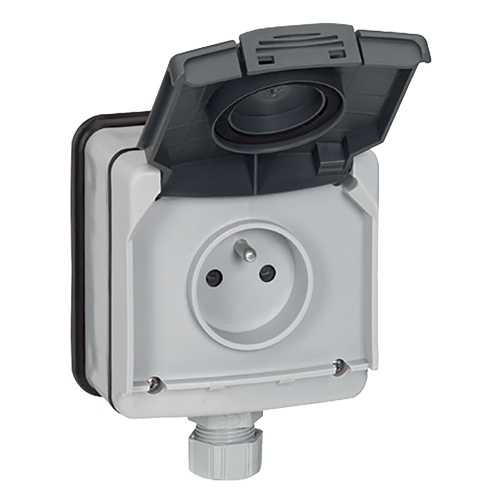 Розетка 2К+З с крышкой и шторками 16A - Plexo IP66 - серый