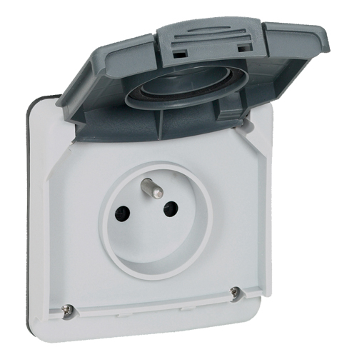 Розетка 2К+З с крышкой и шторками 16A - Plexo IP66 - серый