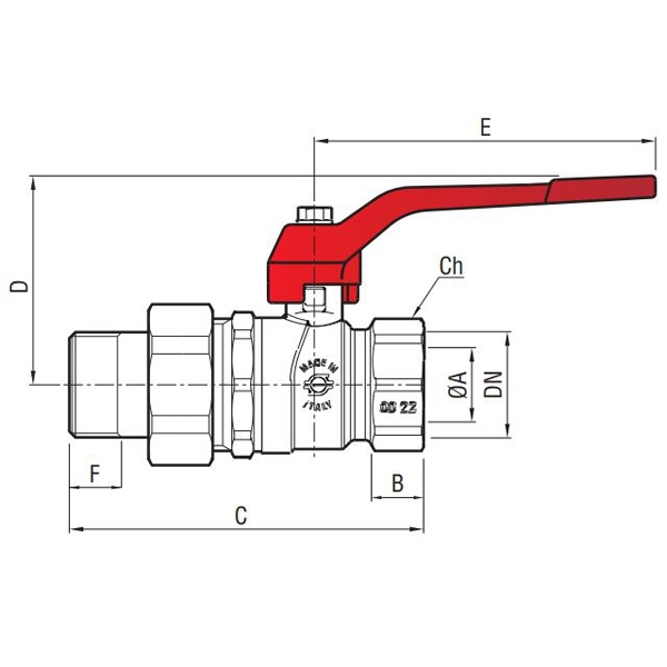 Кран шаровой с внутренней и наружной резьбой и ручкой 1'' - F.I.V. - никелированный