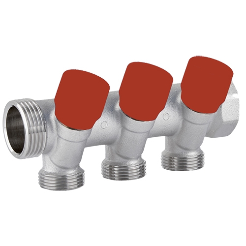 Коллектор с вентилями 1''x 3/4'' EK C323 - 3 выхода - красный - Carlo Poletti