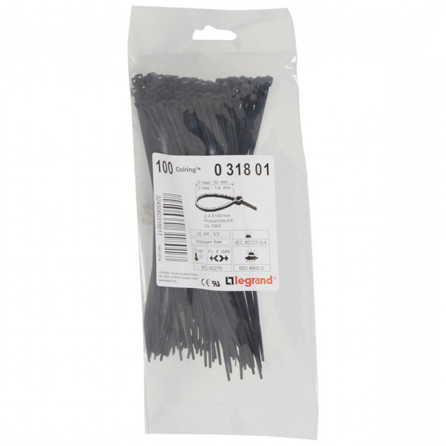 Монтажный хомут Colring - ширина 2.4 мм - длина 140 мм  - черный