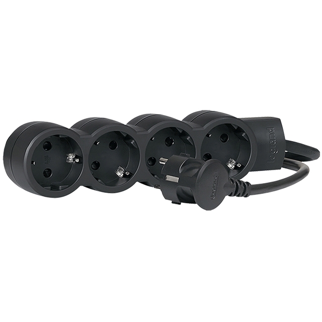 Многорозеточный блок ''Стандарт'' 4 x 2К+З - с кабелем длиной 3 м - черный