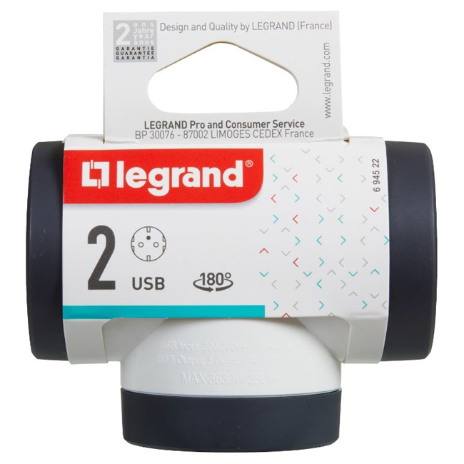 Многорозеточный блок 2 x 2К+3 с USB A+C - Legrand Элиум - белый
