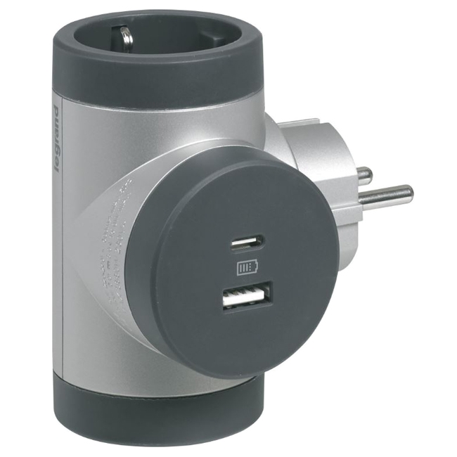 Многорозеточный блок 2 x 2К+3 с USB A+C - Legrand Элиум - алюминий