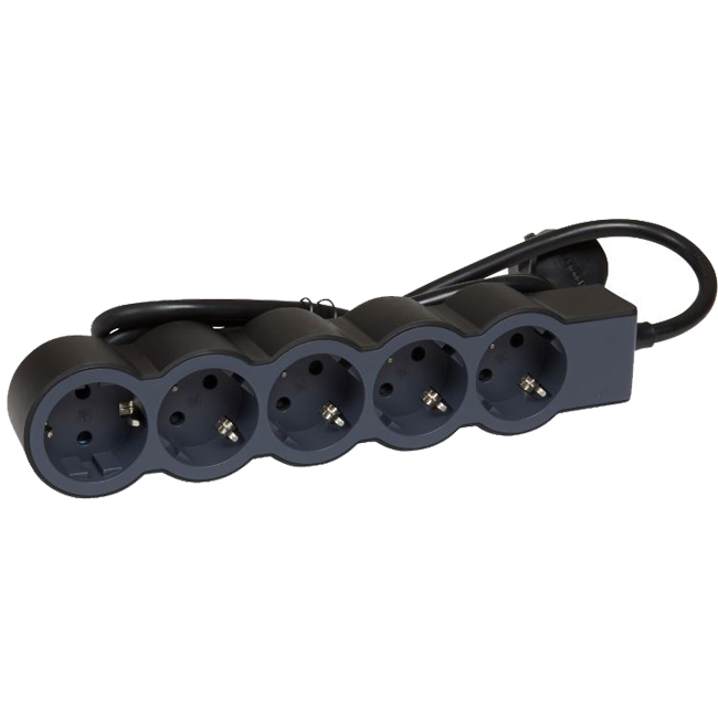 Многорозеточный блок ''Стандарт'' 5 x 2К+З - с кабелем длиной 3 м - черный