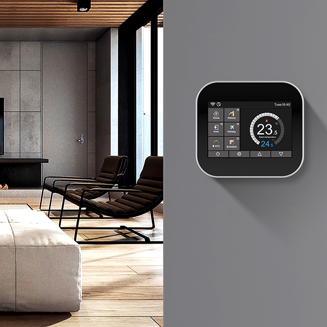 Термостат для водяных теплых полов с WiFi - черный