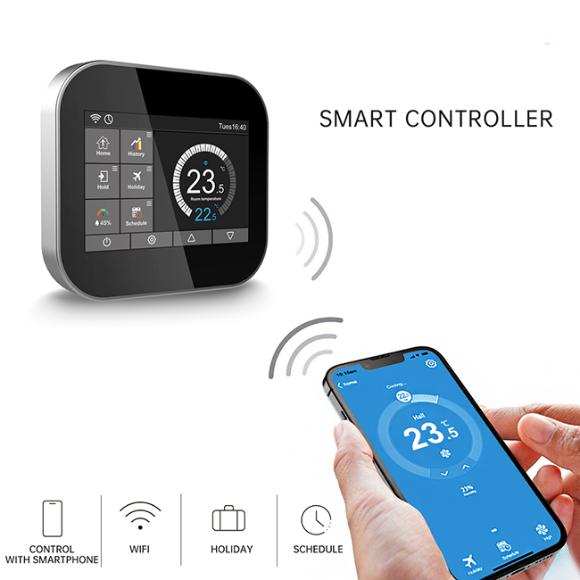 Термостат для водяных теплых полов с WiFi - черный