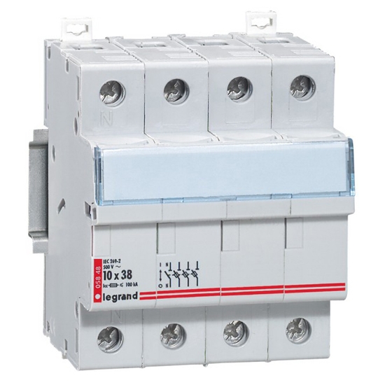 Держатель плавких вставок - 3P+N 500V - 10x38 мм.