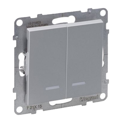 Выключатель двухклавишный с подсветкой/индикацией - Suno - алюминий