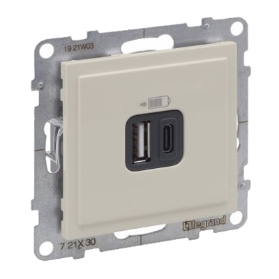 Розетка USB Type A+C 3A 15W - Suno - слоновая кость