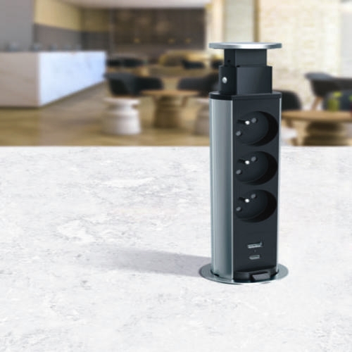 Выдвижной розеточный блок - Incara Tower 60 - 4 розетки - алюмин