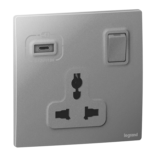 Мультистандартная розетка с USB-C - Mallia - Dark Silver