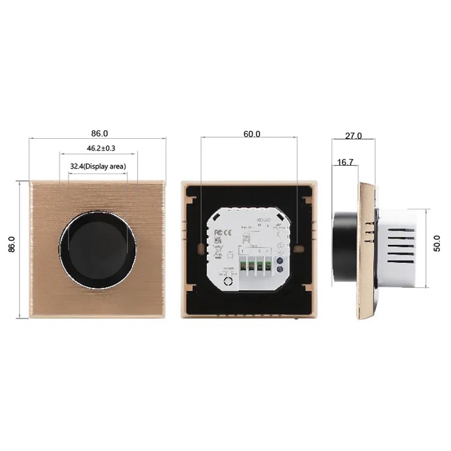 Терморегулятор для теплого пола BT12 16A/5A с WiFi - золото