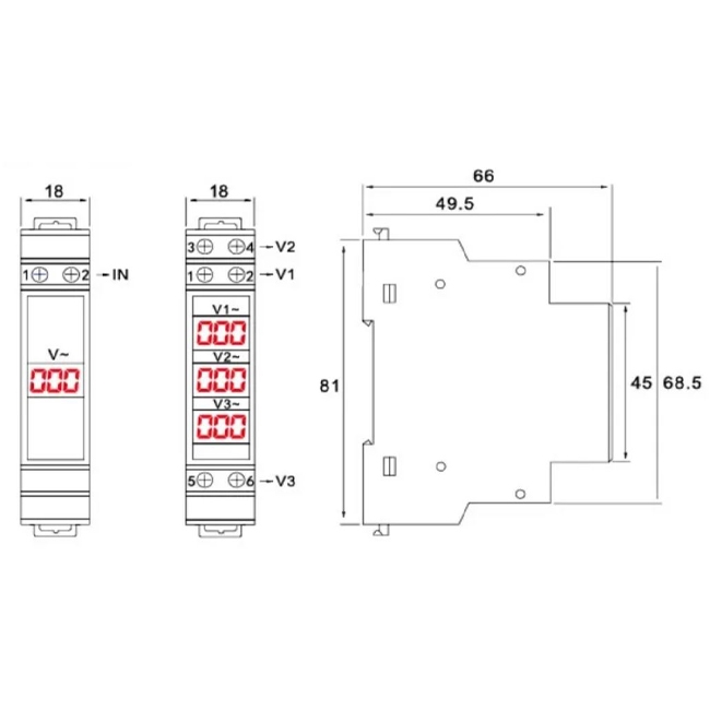 Цифровой вольтметр трехфазный NV-3P на DIN-рейку - GEYA