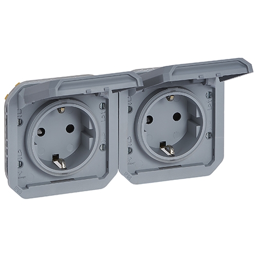 Розетка 2x2К+З горизонтальная, немецкий стандарт - Plexo IP55 - серый