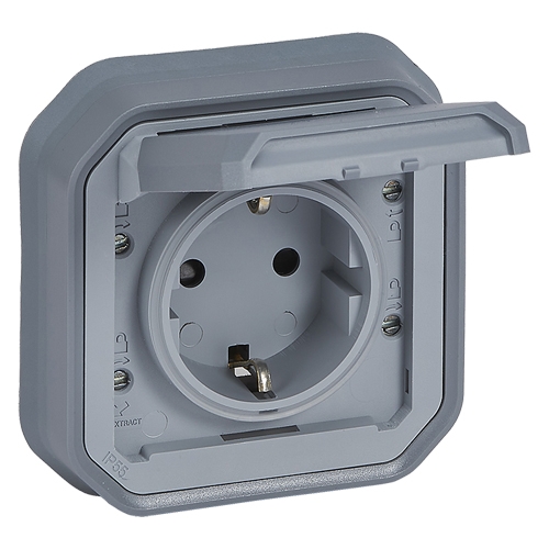 Розетка 2К+З с винтовыми зажимами - Plexo IP55 - серый