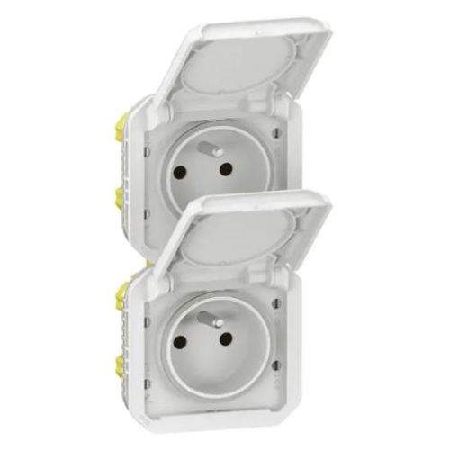 Розетка 2x2К+З вертикальная, французский стандарт - Plexo IP55 - белый
