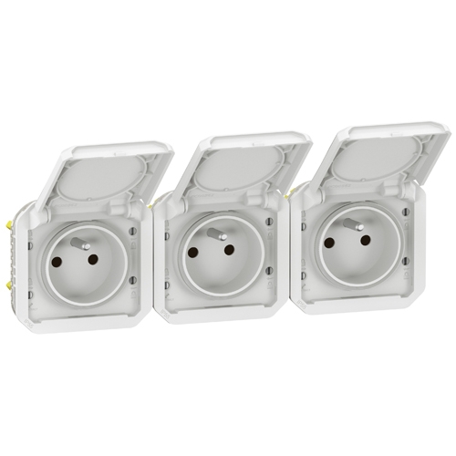 Розетка 3x2К+З горизонтальная, французский стандарт - Plexo IP55 - белый