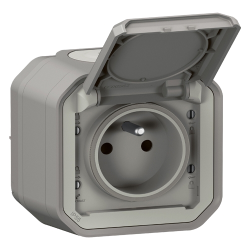 Розетка 2К+З фр. стандарт с безвинтовыми зажимами - Plexo IP55 - серый