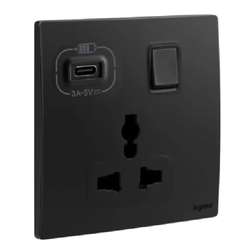 Мультистандартная розетка с USB-A - Mallia - Matt Black