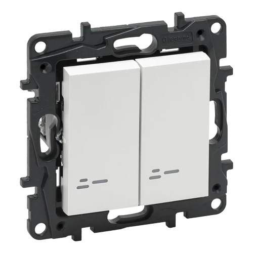 Выключатель двухклавишный с подсветкой - Niloe Step - белый