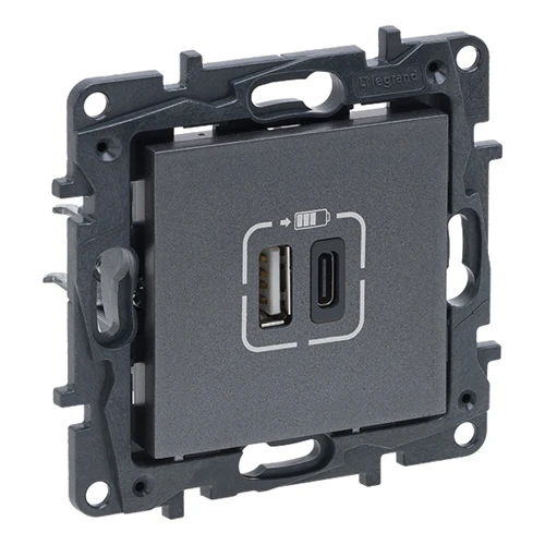 Розетка 2xUSB A+C 12/15Вт 5В 3000мА - Niloe Step - сталь