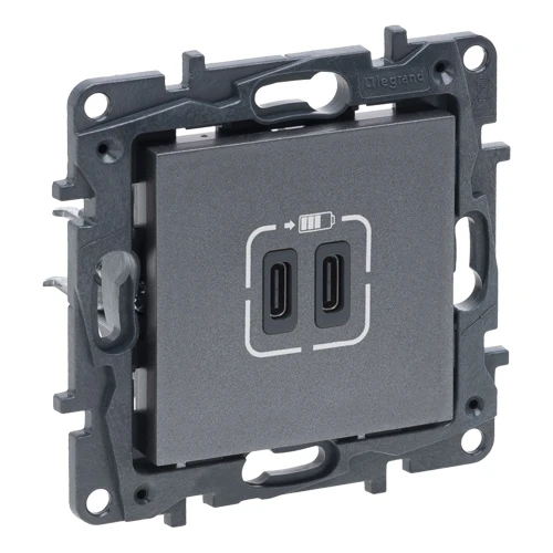 Розетка 2xUSB C+C 15Вт/5В 3000мА - Niloe Step - сталь