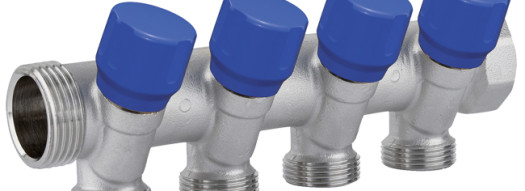 Коллектор с вентилями 1''x 1/2'' C324 - 4 выхода - синий - Carlo Poletti