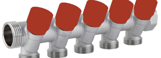 Коллектор с вентилями 1''x 1/2'' C325 - 5 выходов - красный - Carlo Poletti