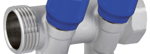 Коллектор с вентилями 3/4''x 1/2'' C322 - 2 выхода - синий - Carlo Poletti