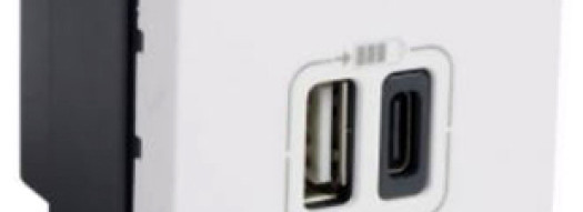 Двойная розетка USB A+C тип 3A - 2 модуля - Arteor - White