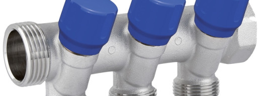 Коллектор с вентилями 1''x 3/4'' EK C323 - 3 выхода - синий - Carlo Poletti