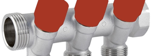 Коллектор с вентилями 1''x 3/4'' EK C323 - 3 выхода - красный - Carlo Poletti