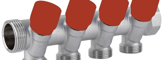 Коллектор с вентилями 1''x 3/4'' EK C324 - 4 выхода - красный - Carlo Poletti