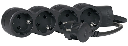 Многорозеточный блок ''Стандарт'' 4 x 2К+З - с кабелем длиной 3 м - черный