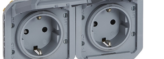 Розетка 2x2К+З горизонтальная, немецкий стандарт - Plexo IP55 - серый